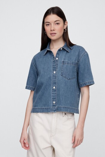 Camisa De Jean Manga Corta Mujer Medium Indigo 15