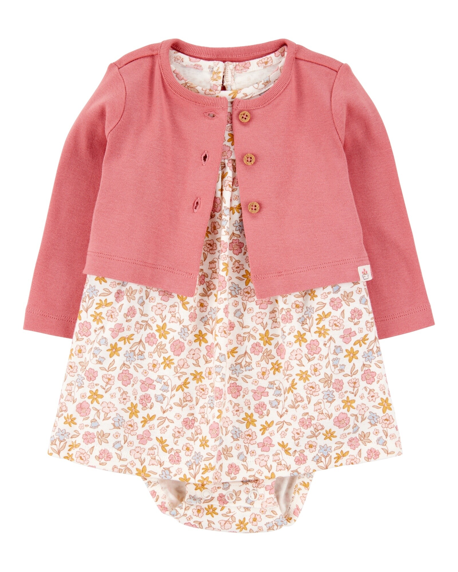 Set dos piezas de algodón, vestido y saco, diseño floral Sin color