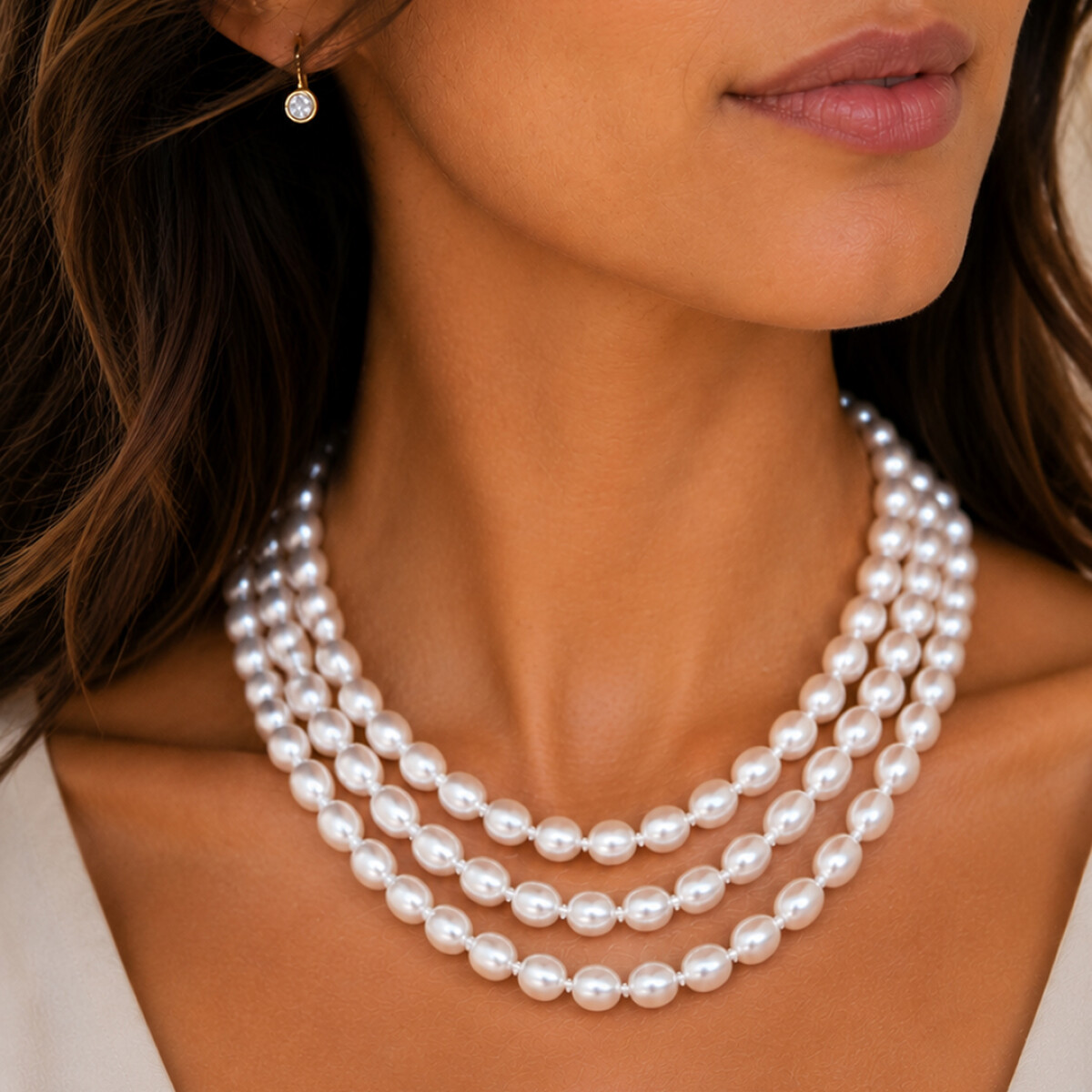Collar Triple Rio de MOON con perlas de rio y broche de plata 925 