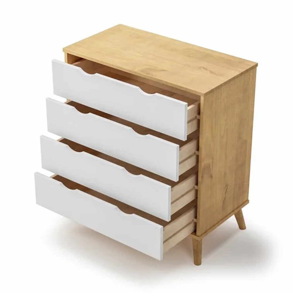 Cómoda Cajonera en madera maciza con patas - 4 cajones BLANCO