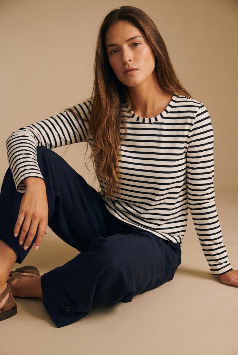 Remera Rayada Algodón Elastano - Nácar 