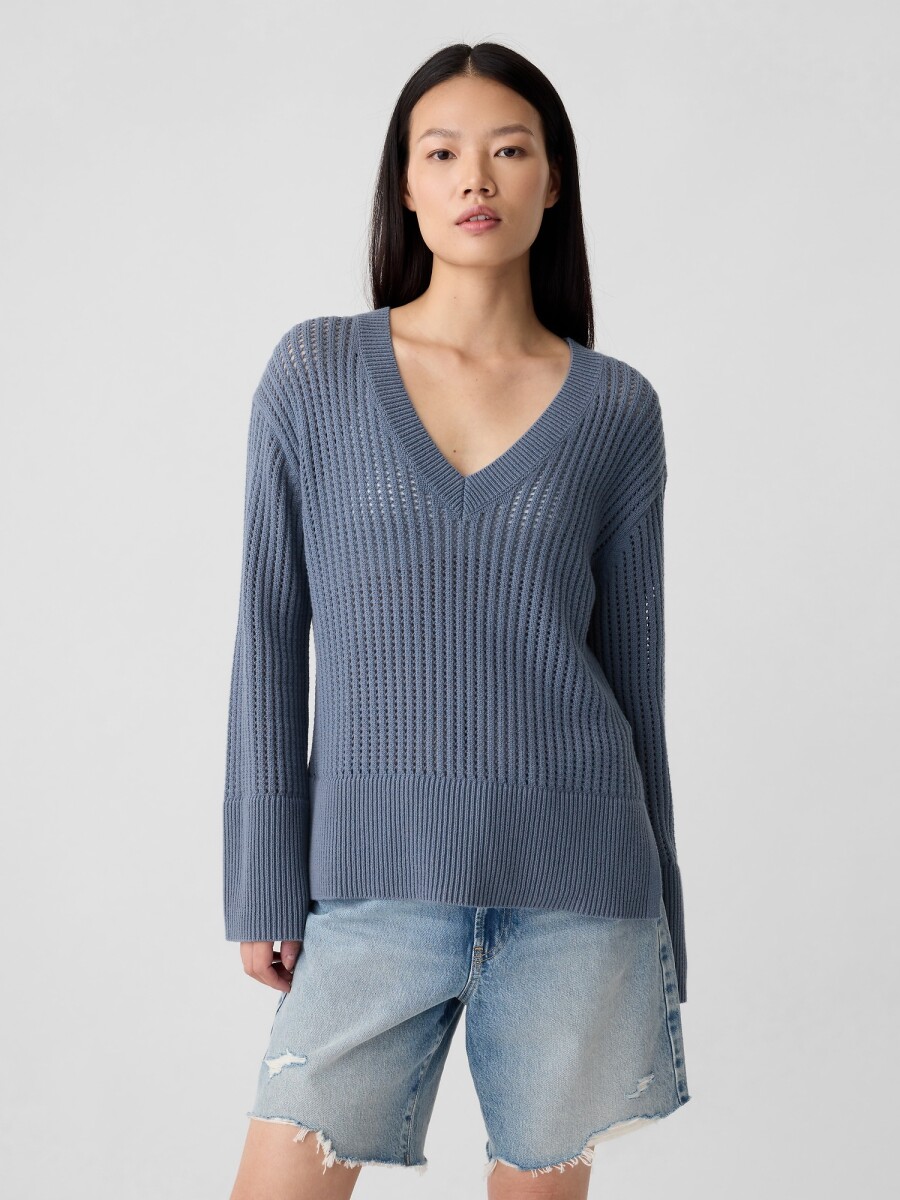 Buzo Cuello V Mujer - Bainbridge Blue 