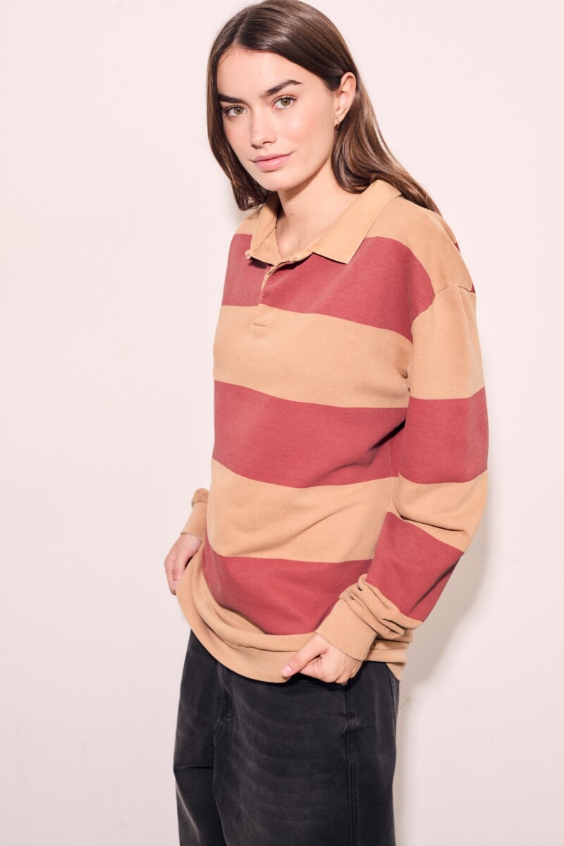 Sweater Polo Rayas Camel