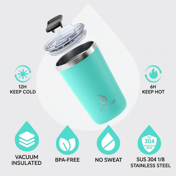 Vaso Térmico Acero Inoxidable Hermético 590ml Frio Calor Color Turquesa