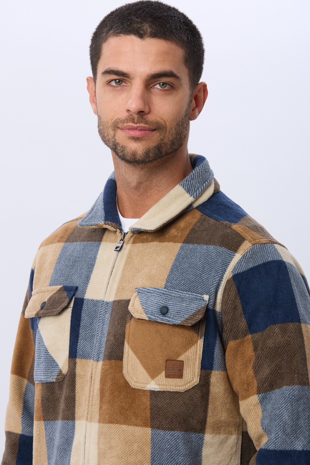 CAMPERA POLAR A CUADROS Azul