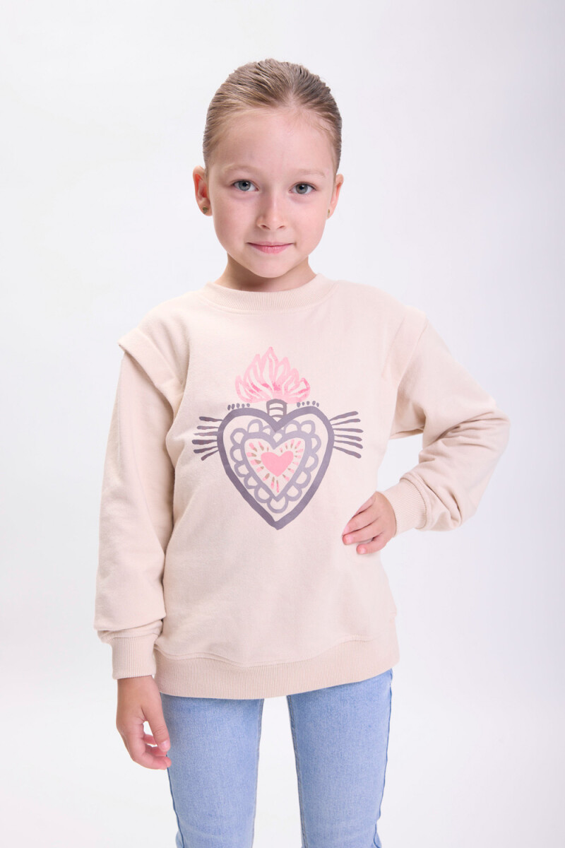 Buzo deportivo estampa Corazón Beige