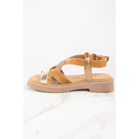Sandalia Cuero Combinada Camel