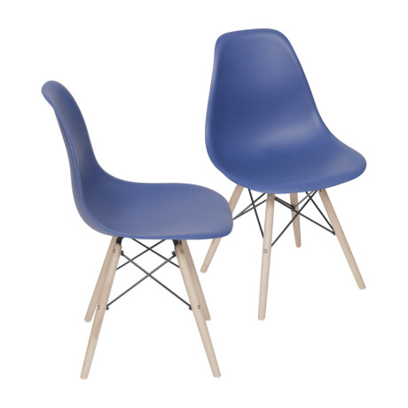 Kit X2 Silla Eames DKR Base En Madera Azul Marino