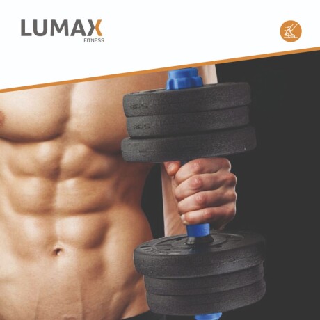 Set 2 Mancuernas Lumax + Barra 2 en 1 + 30kg Discos Pesas Azul