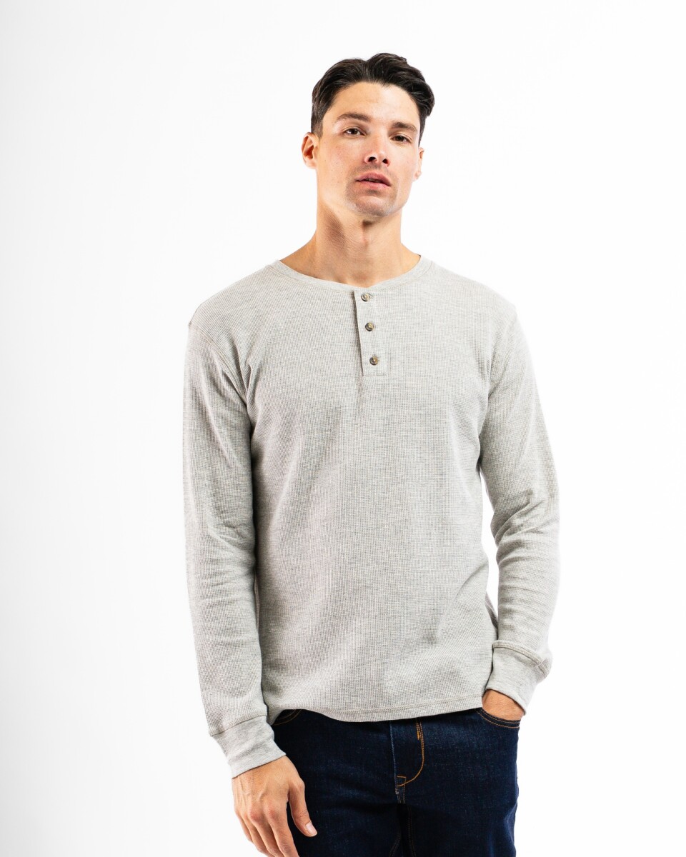 Remera Manga Larga Termal con Botones - Gris Melange 