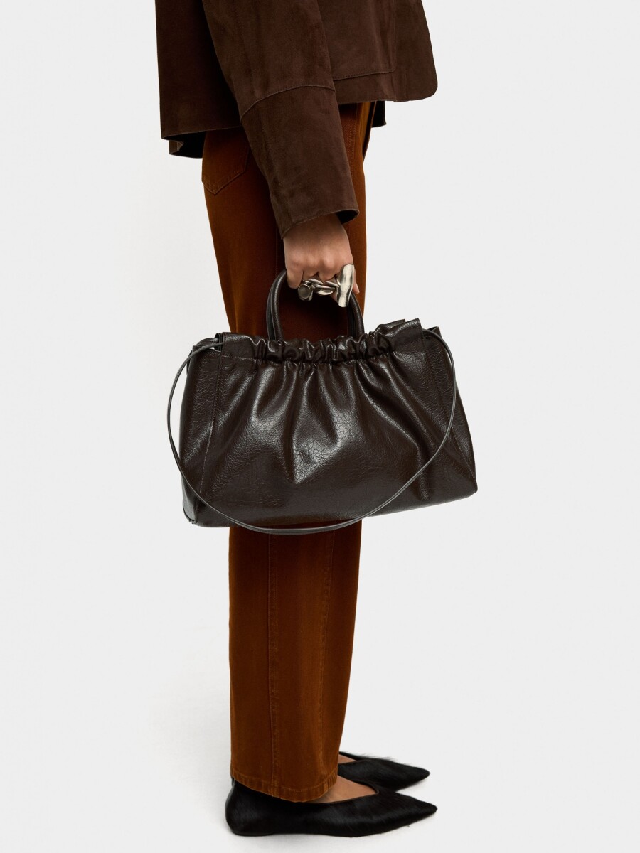 Bolso Shopper Con Fruncido marron