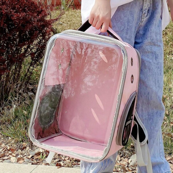 Mochila Transparente Rectangular Perro Gato Animal Premium Color Variante Rosa