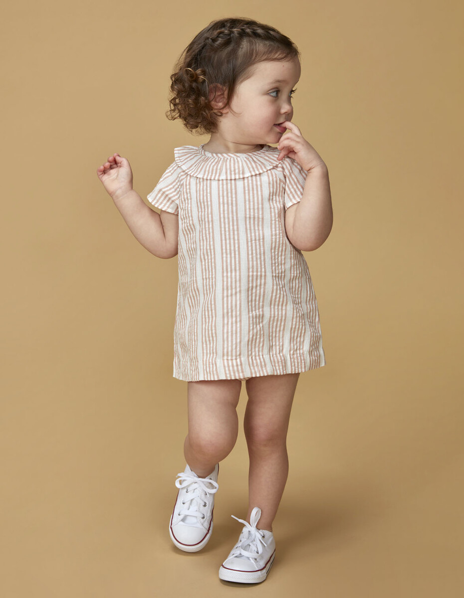 Vestido Corto De Rayas - Nude 