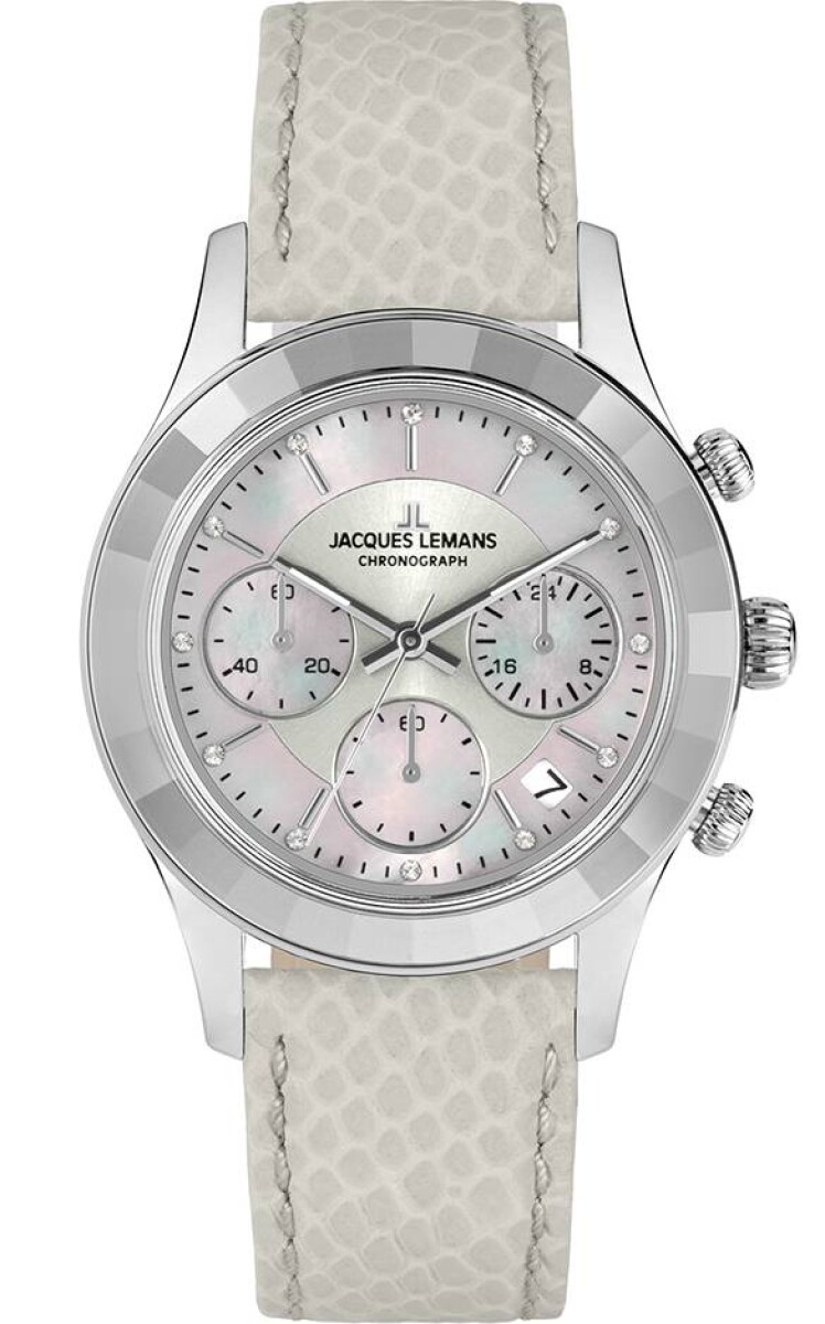 Reloj Jacques Lemans 1-2151b Venice Cronógrafo Con Correa De Cuero Blanco 