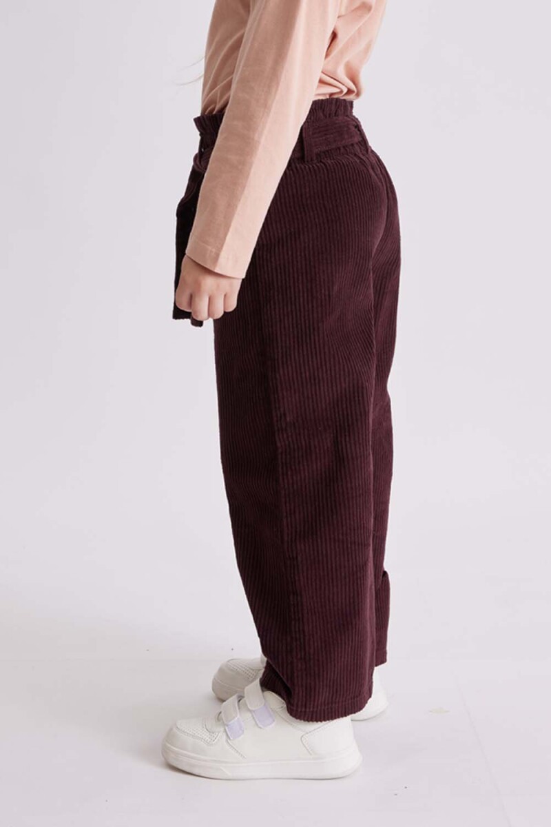 Pantalón ancho con lazo pana Bordo