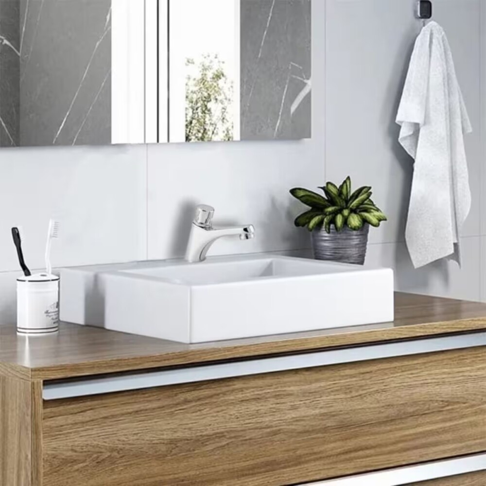 Grifería de lavatorio temporizada de mesada Decamatic eco cromo Brillante Grifería De Lavatorio Temporizada De Mesada Decamatic Eco Cromo Brillante