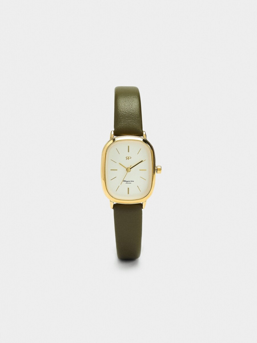 Reloj Rectangular Con Pulsera Efecto Piel caqui