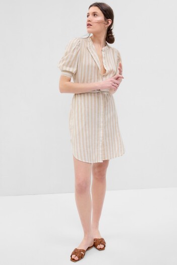 Vestido De Lino Mujer Khaki Stripe