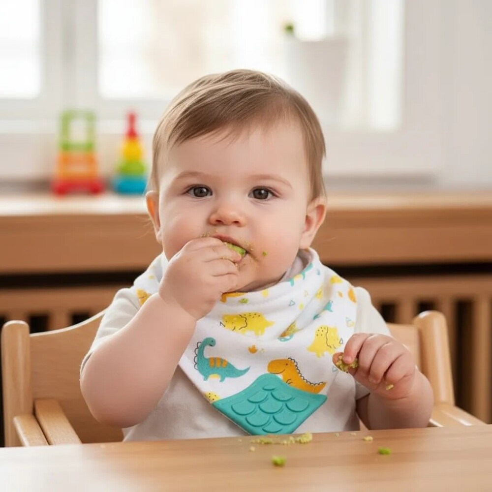 Babero bandana con mordillo BUBA Dino verde