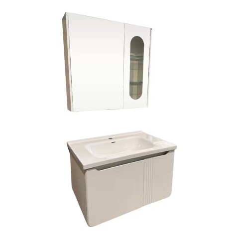 Mueble de baño suspendido curve blanco 80 cm con Bacha y Espejo botiquín Mueble De Baño Suspendido Curve Blanco 80 Cm Con Bacha Y Espejo Botiquín