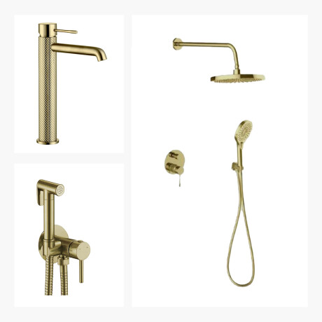 JUEGO DE GRIFERIA LAV ALTO DUCHA EMBUTIDA Y DUCHA HIGIENICA Oro mate DORADO-BRUSHED GOLD