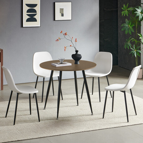 JUEGO DE COMEDOR 4 SILLAS Y MESA TAPA REDONDA EN COLOR MADERA