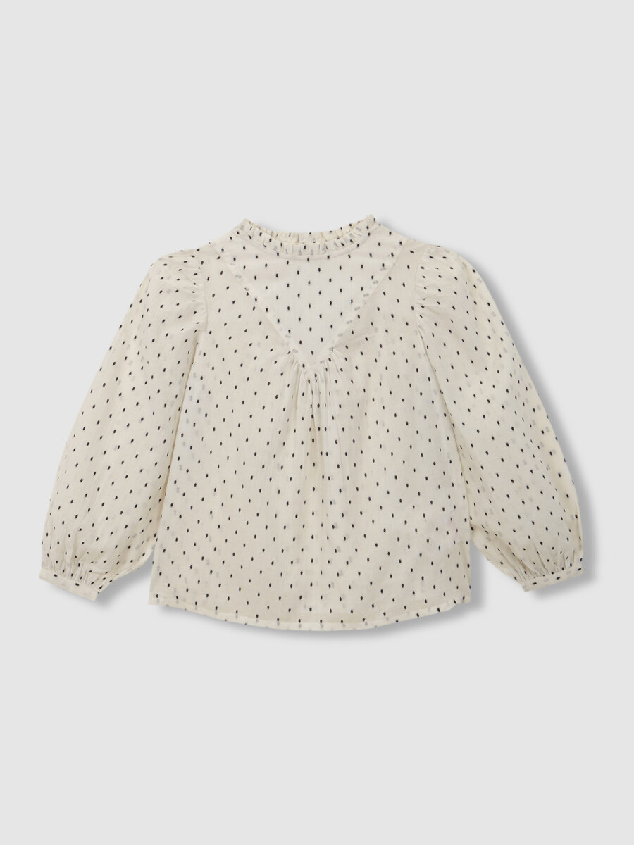 Blusa De Plumeti Con Detalles Blanco Optico