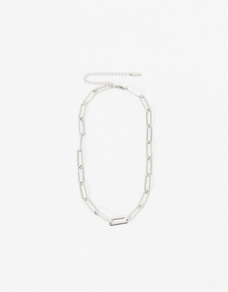 Collares Cortos Metal Collar Corto Eslabones De Acero - Plateado
