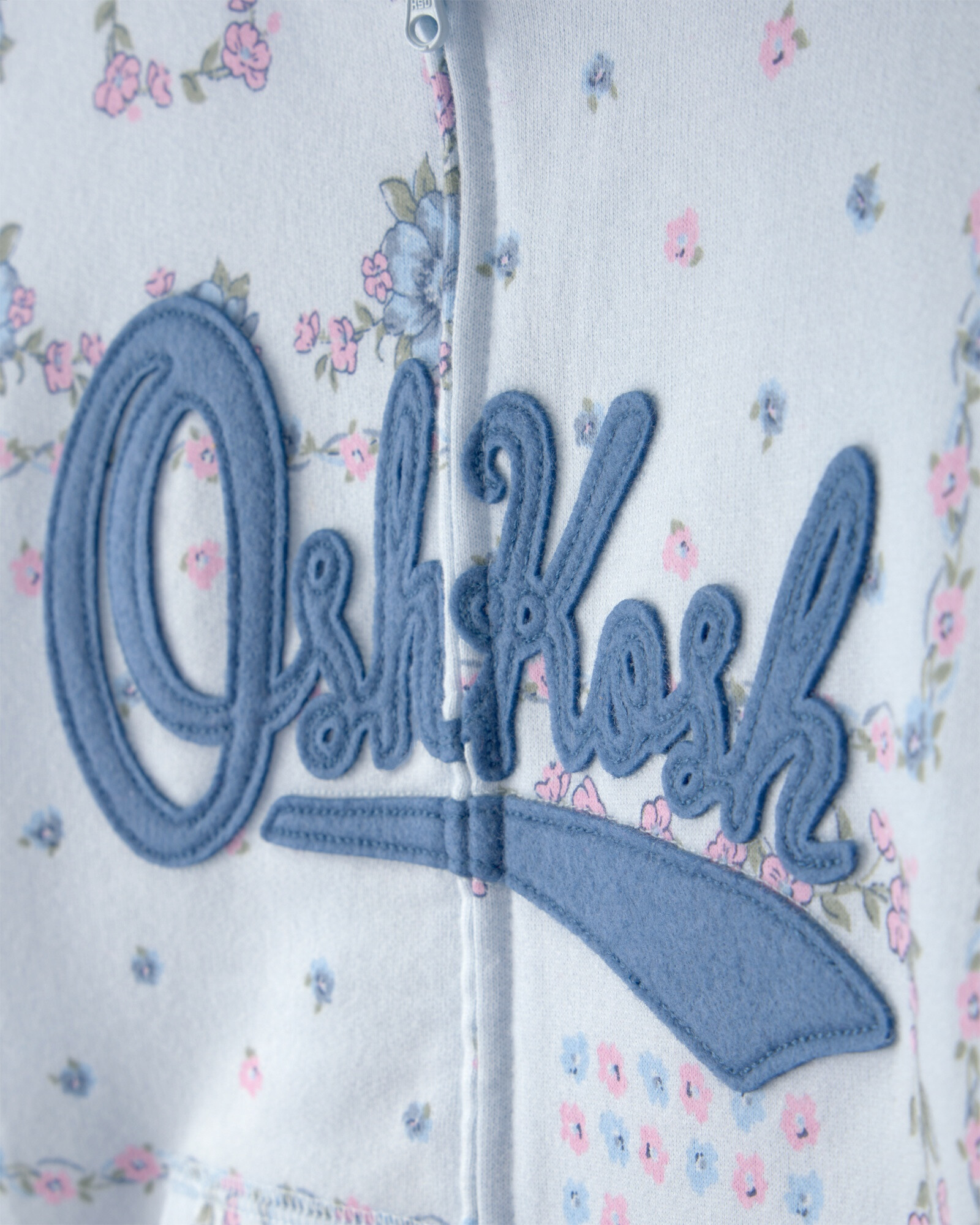 Campera de algodón, azul, con capucha y logo, diseño floral Sin color