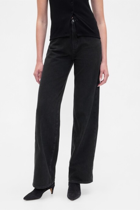 Jean Wide Leg Tiro Alto Mujer Washed Black