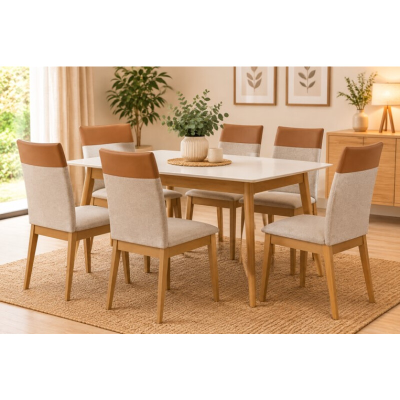 Juego de Comedor CRISTAL 1,60 x 0,90 con 6 Sillas Gris – Imbuia y Blanco Juego de Comedor CRISTAL 1,60 x 0,90 con 6 Sillas Gris – Imbuia y Blanco