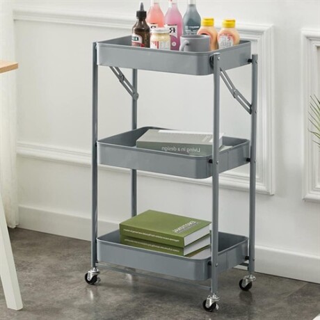 Carrito organizador plegable tres estantes y ruedas Gris