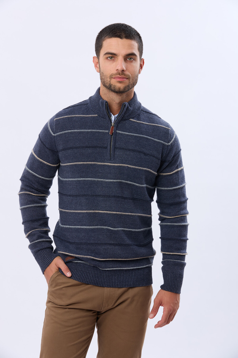 BUZO ALGODÓN TEJIDO 1/2 CIERRE Piedra