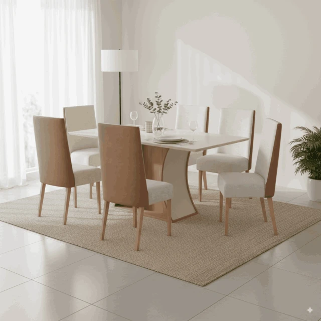 Juego de comedor mesa y 6 sillas tapizadas Juego de comedor mesa y 6 sillas tapizadas