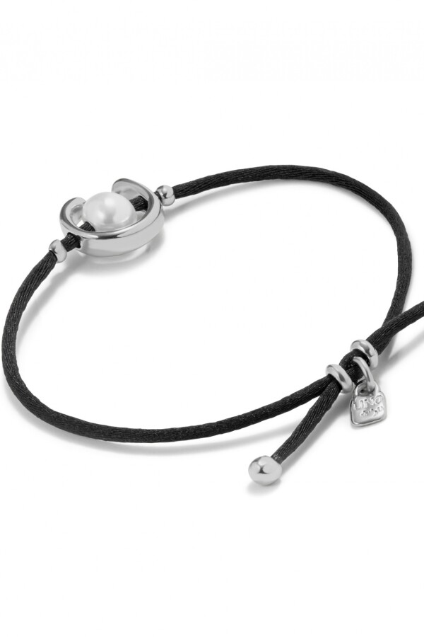 PULSERA DE HILO NEGRO CON PERLA SHELL FORNITURA BAÑADA EN PLATA DE LEY. Pulsera