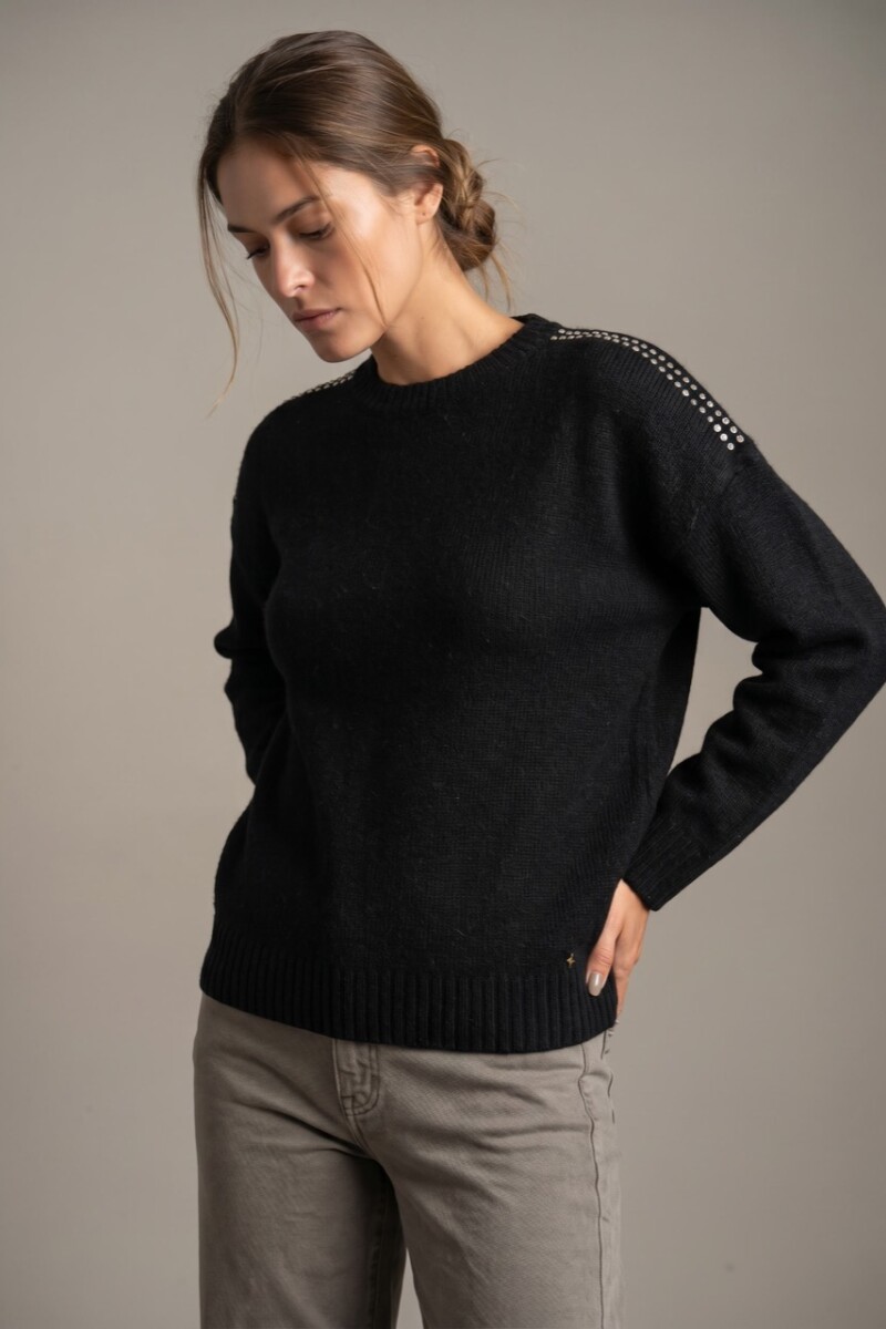 Sweater Lana Apliques Negro