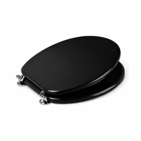 Tapa inodoro negra en MDF con herraje metálico Tapa Inodoro Negra En Mdf Con Herraje Metálico