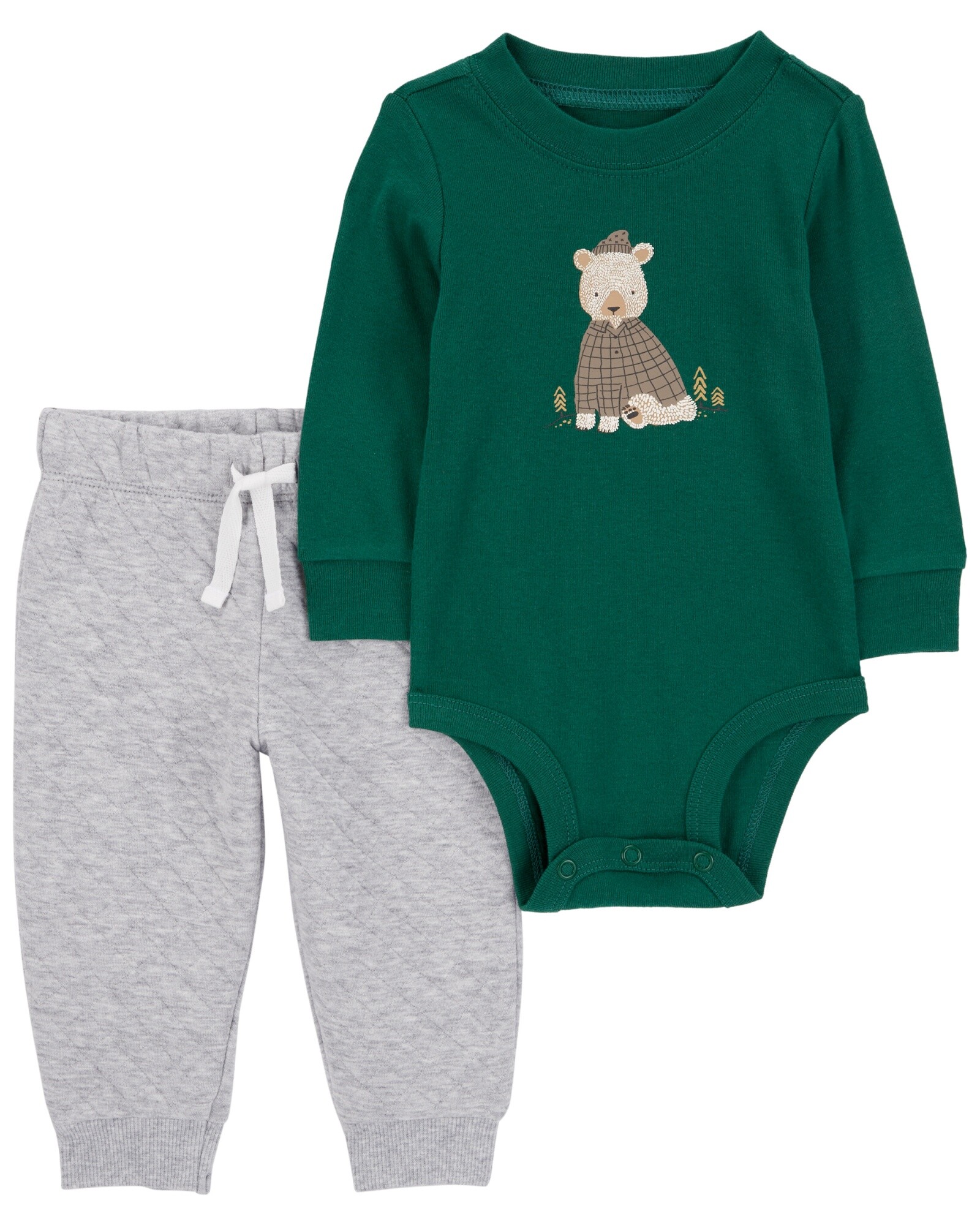 Set dos piezas de algodón, pantalón y body, estampa oso Sin color