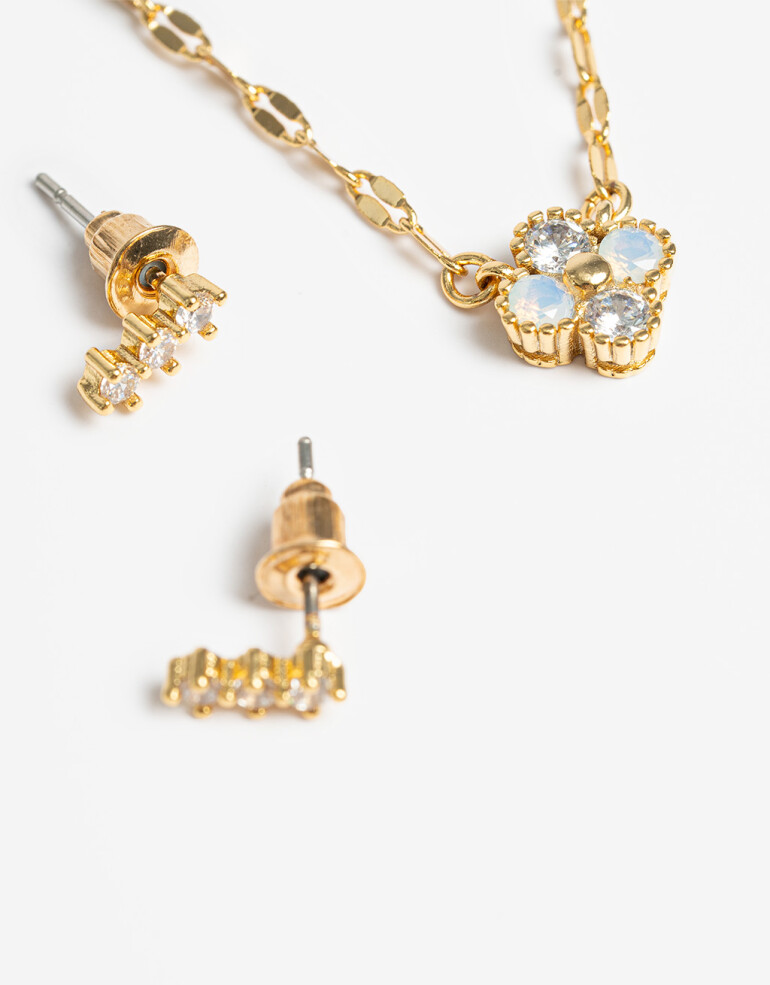 Bijouterie Set Cubic zirconia Set De Aros Pasantes Y Collar Cubic - Dorado