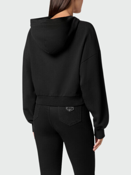 PHILIPP PLEIN - Sudadera corta c/capucha Cristales Hexágono Negro