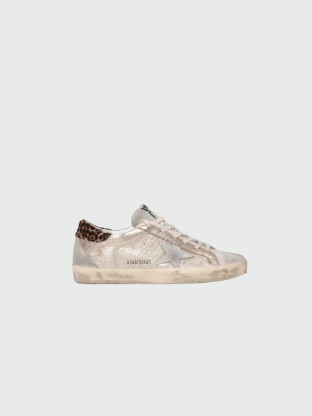 Golden Goose-Championes de cuero acordonados, Super Star Plateado