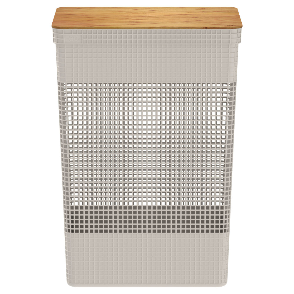 CESTA C/TAPA BAMBÚ PLASTICO-RECICLADO NATURAL-BEIGE GRID 49L