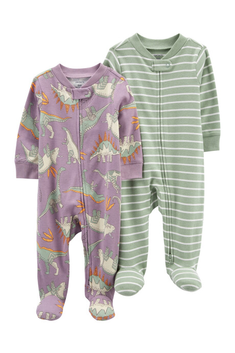 Pack dos pijamas de algodón con pie y doble cierre Sin color