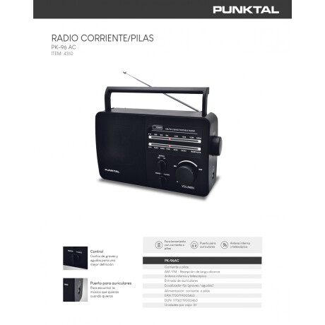 RADIO CORRIENTE / PILA AM/FM - PUNKTAL PORTATIL Radio Corriente / Pila Am/fm - Punktal Portatil