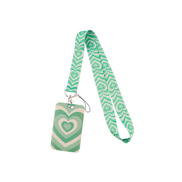 Correa con tarjetero diseño corazones verde Correa Con Tarjetero Diseño Corazones Verde