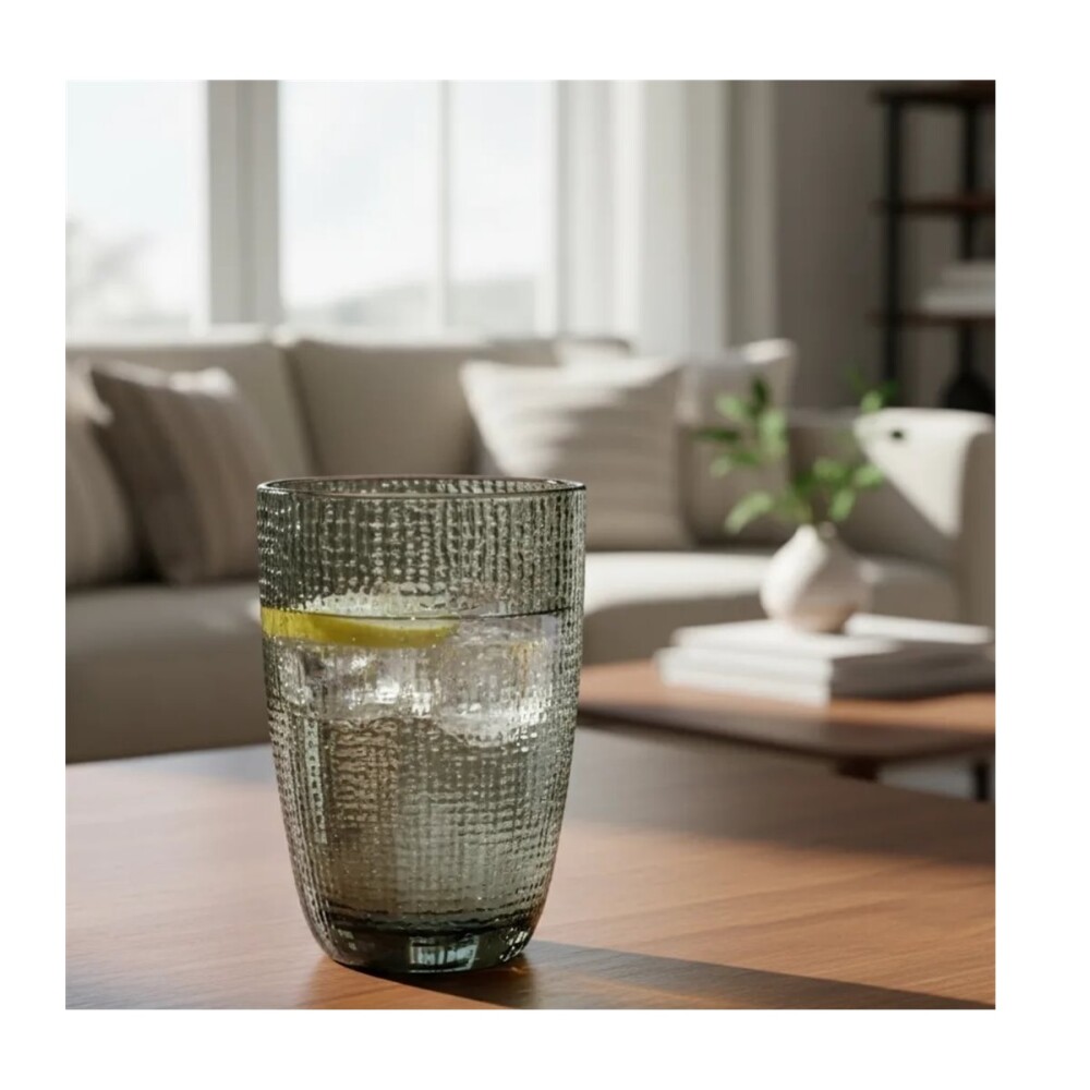 Vaso Largo de Vidrio Muselina 420 ml Gris VASO LARGO DE VIDRIO 420ML GRIS MUSELINA