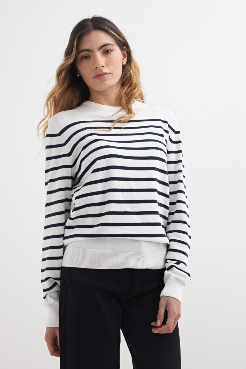 Sweater a rayas con botones en hombro BLANCO