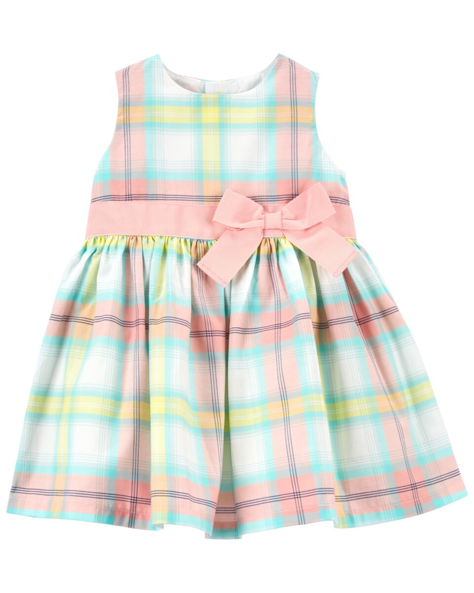 Vestido de algodón con lazo diseño a cuadros 