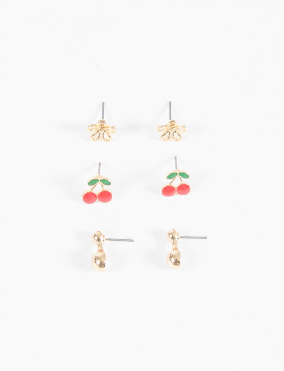 Set de caravanas cherry flor - dorado 