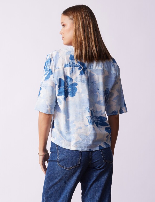Blusa Lino Flores CELESTE/MULTI